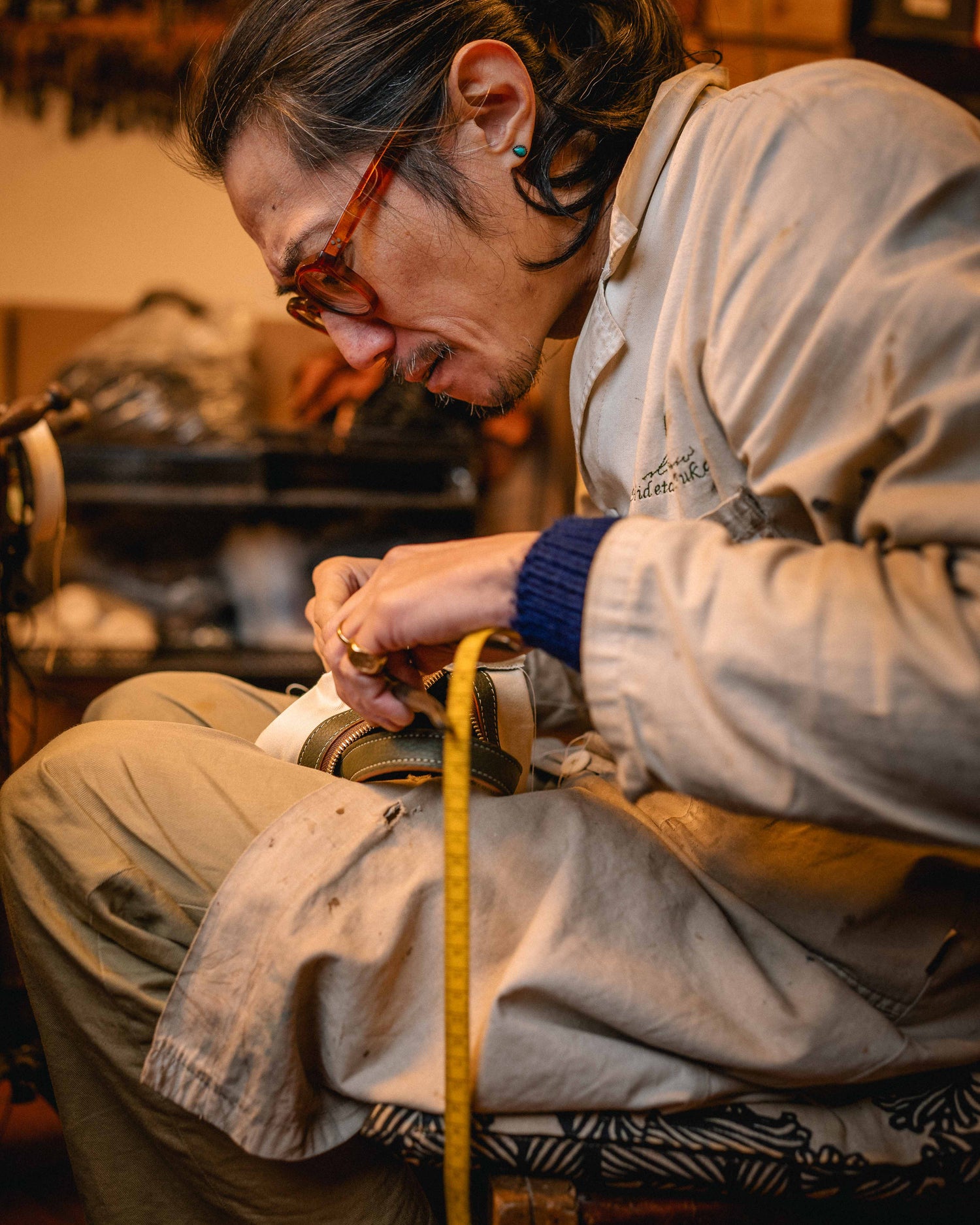 Hidetaka Fukaya working in his workshop in Florence Italy